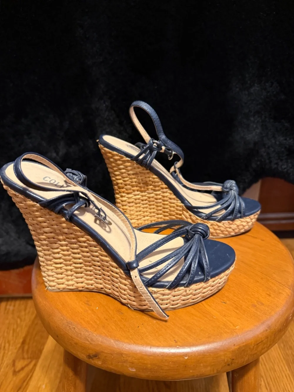 Navy sandal wedges